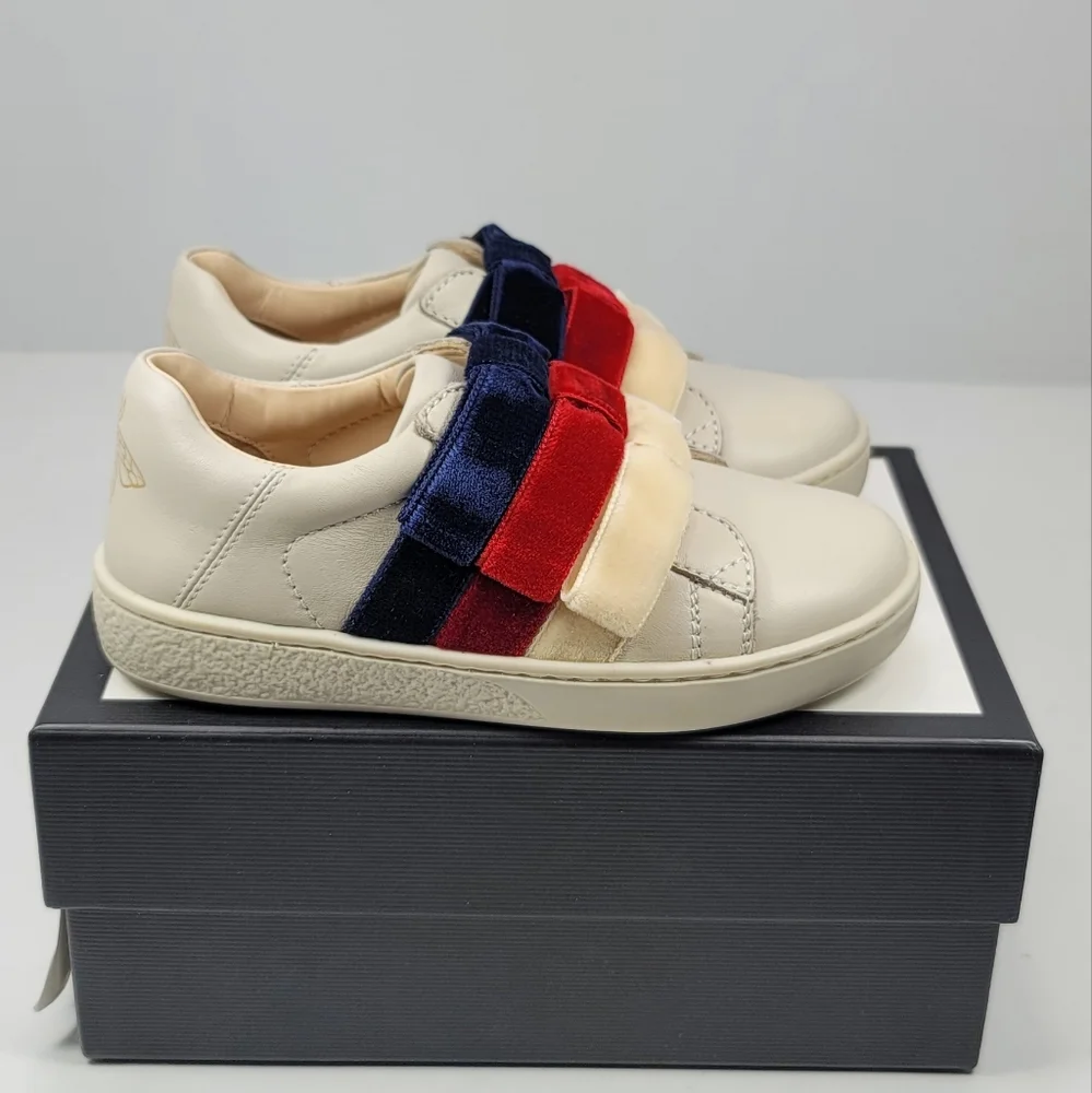 👟👟👟GUCCI Bow-detailed printed leather sneakers for Girls. Wow - Picture 2 of 7